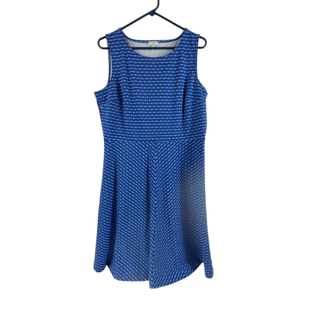 Talbots Sleeveless Dress Sz 14 Womens Summer Blue Dot Print Knee Length